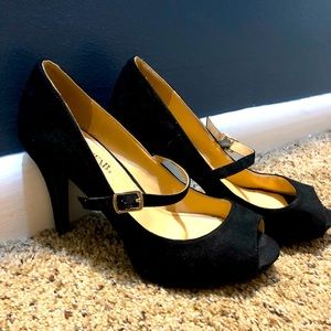 Peep toe black heels size 7